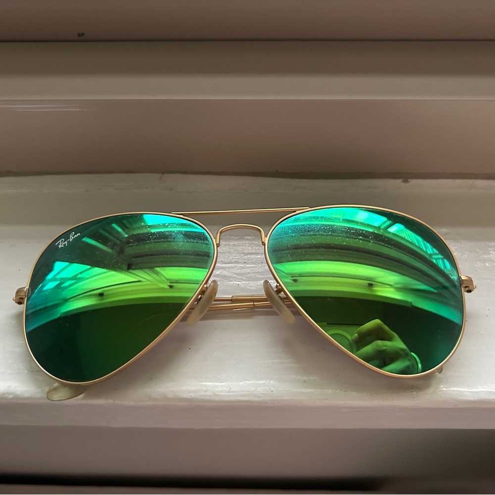 Ray-Ban Gold Frame Sunglasses with Reflective Green Lenses